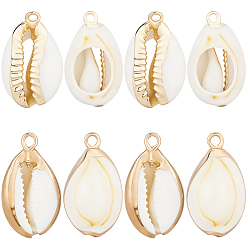 Золотой 20 шт. 2 цвета гальванизированные подвески из натуральной ракушки каури, подвески в форме ракушек с металлическими элементами, цвет морской раковины, золотые, 17~27x10~17x5~12 мм, отверстие : 1.5 мм, 10 шт / стиль