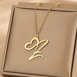 Letter Z 304 ожерелья с подвеской в форме сердца из нержавеющей стали для женщин и мужчин, золотые, Письмо Z, 15.75~17.72 дюйм (40~45 см)