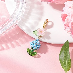 Светло-Голубой Подвеска из цветочного стекла, жемчуга и бисера, с цинковым сплавом застежками омаров коготь, Небесно-голубой, 53 мм