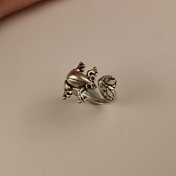 Античное Серебро Сплав лягушки с манжетными кольцами из стразов, регулируемые открытые кольца, античное серебро, внутренний диаметр: регулируемый