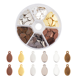 Mixed Color Brass Stamping Blank Tag Charms, Oval, Mixed Color, 13x7x1mm, Hole: 1.3mm, 6 colors, 30pcs/color, 180pcs/box
