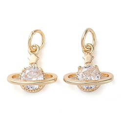 Золотой Покрытие стойки латунь микропаве прозрачные кубические циркониевые подвески, долговечный, с прыжковых колец, планета, золотые, 13x13x6 мм