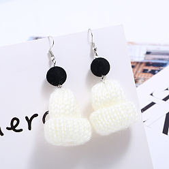 Белый Серьги-подвески в виде хлопковой шляпы, платина, белые, 80x35 мм