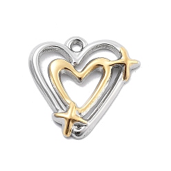 Позолоченный и Цвет Нержавейки 304 подвески из нержавеющей стали, вакуумное покрытие pvd, шарма сердца, настоящее золото и нержавеющая сталь, 17.5x18.5x2 мм, отверстие : 1.2 мм