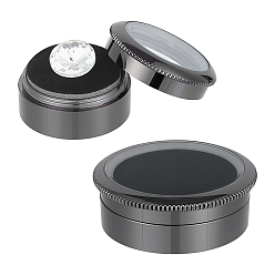 Черный Цвет Металла 2 шт. 2 стили, коробки для демонстрации драгоценных камней из сплава с россыпью бриллиантов, стеклянные верхние витрины для ювелирных изделий с губкой внутри, плоско-круглые, металлический черный , 3.2~4.35x1.7 см, 1 шт / стиль