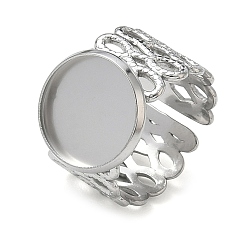 Stainless Steel Color 304 Stainless Steel Cuff Ring Components, Round Bezel Pad Ring Setting, Stainless Steel Color, 18mm, Tray Size: 14mm