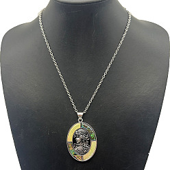 Oval Сплав паве натуральный абалоне ракушка желтая ракушка подвеска ожерелья, платина, овальные