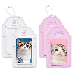 (52) Непрозрачная лаванда 4шт. 2цветные ПВХ держатели для карт, с цепочкой из 4 шариков, разноцветные, 140x80x4 мм, отверстие : 4.5 мм, 2 шт / цвет