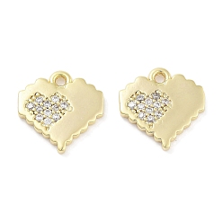 Real 18K Gold Plated Brass Micro Pave Clear Cubic Zirconia Pendants, Heart, Real 18K Gold Plated, 13x13x1.5mm, Hole: 1.2mm
