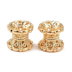 Настоящее золото 18K Латунные двойные колпачки для бусин, цветок, реальный 18 k позолоченный, 6x5.5 мм, отверстие : 1.5 мм