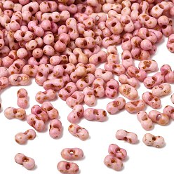 Pink Непрозрачные стеклянные бусы, арахис, розовые, 6.5x3.5x2.5~3 мм, отверстие : 1 мм, около 541 шт / упаковка