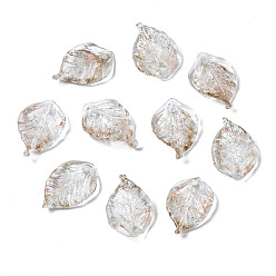 Прозрачный Кулон ручной работы бусины, с блеском порошок, лист, прозрачные, 22~23x14~15x5 мм, отверстие : 1~1.5 мм