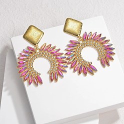 Фламинго 304 из нержавеющей стали стекло качает серьги, со стразами, реальный 18 k позолоченный, подсолнечник, фламинго, 71.5x52.5 мм