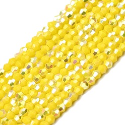 Желтый Нити из непрозрачных стеклянных бусин с цветным покрытием AB, двухконусные, граненые, желтые, 2.5x3 мм, отверстие : 0.7 мм, около 148~149 шт / нитка, 15.35~15.55'' (39~39.5 см)