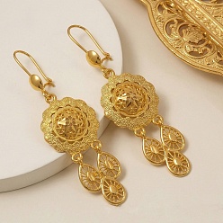 Flor Pendientes de aro de latón para las mujeres, dorado, flor, 60x19 mm