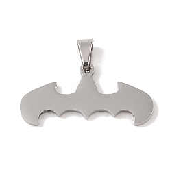 Stainless Steel Color Non-Tarnish 201 Stainless Steel Pendants, Bat Charm, Stainless Steel Color, 15x30x1.5mm, Hole: 3x5mm