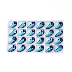 Средний Бирюзовый Заостренные стеклянные подвески со стразами, граненые, крыло, средне бирюзовый, 20x10x5 мм, отверстие : 1.6 мм