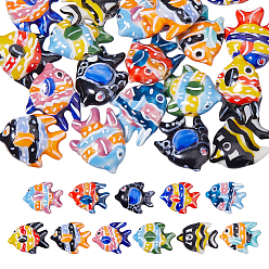 Mixed Color 22Pcs 11 Colors Handmade Porcelain Beads, Hand Painted Fish, Mixed Color, 17~18x21~22x7~7.5mm, Hole: 2mm, 2pcs/color