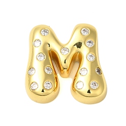 Letter M Покрытие стойки латунь микро паве прозрачные перданты из кубического циркония, без кадмия и без свинца, долговечный, реальный 18 k позолоченный, Буква М, 23x22x6 мм, отверстие : 4x3 мм