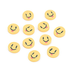 Золотистый Ручной полимерной глины кабошонов, плоский круглый с выражением, золотые, 9~10x1~2 мм, Около 5000 шт / 1000 г