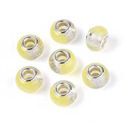 Светлый Золото-желтый Прозрачные европейские бусины-рондель из смолы, с блестящей пудрой и латунными сердечниками платинового тона, бусины с большим отверстием, светлый золотарник желтый, 14x9 мм, отверстие : 5 мм