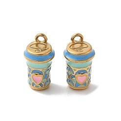 Настоящее золото 18K 304 нержавеющей стальной эмали подвески, чашка прелести, ионное покрытие (ip), реальный 18 k позолоченный, 13x7.5 мм, отверстие : 1.3 мм