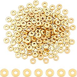 Real 14K Gold Plated 200Pcs Matte Style Brass Spacer Beads, Long-Lasting Plated, Flat Round, Real 14K Gold Plated, 4x1mm, Hole: 1.6mm