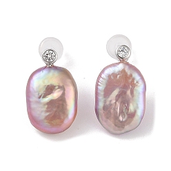 Rectangle Серьги-гвоздики из стерлингового серебра с защитой от потускнения, с натуральным жемчугом и фианитом, украшения для женщин, прямоугольные, 18x11 мм