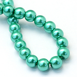 Light Sea Green Baking Painted Pearlized Glass Pearl Round Bead Strands, Light Sea Green, 4~5mm, Hole: 1mm, about 210pcs/strand, 31.4 inch