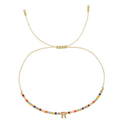 Letter R Браслеты с подвесками из латуни в богемном стиле, Браслеты из бисера и стеклянных бусин для женщин, буквы, золотые, Буква R, 11.02 дюйм (28 см)