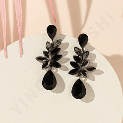 Черный Серьги-гвоздики из сплава и стекла, конский глаз со слезами, платина, чёрные, 45x20 мм