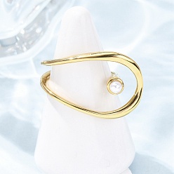 Oval Непрозрачные акриловые кольца-манжеты с имитацией жемчуга, с 304 фурнитурой из нержавеющей стали, ионное покрытие (ip), реальный 18 k позолоченный, овальные, размер США 8 1/2 (18.5 мм), Поверхность: 19.5x24 мм