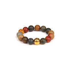 Пикассо Камень Эластичные кольца для пальцев из натуральной яшмы Пикассо для женщин, с шариком из нержавеющей стали, внутренний диаметр: регулируемый