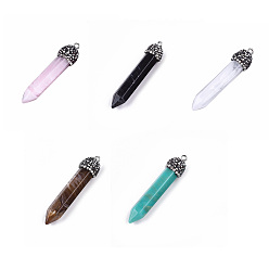 Gemischte Farbe Acryl große spitze Anhänger, mit Fimo Strass und Eisenfunden, Nachahmung Edelstein, Kugel, Platin Farbe, Gemischte Farbe, 53~55x11~12 mm, Bohrung: 2 mm