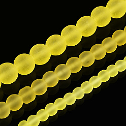 Yellow Transparent Glass Beads Strands, Frosted, Round, Yellow, 4~4.5mm, Hole: 0.8mm, about 97~99pcs/strand, 14.76 inch~14.96 inch(37.5~38cm)