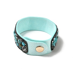 Turquoise Synthétique Bracelet à cordon pression en faux suède, bracelet en perles synthétiques turquoise et coquillages pour hommes femmes, 8-5/8 pouce (22 cm)