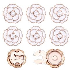 White 8Pcs Flower Alloy Resin Cufflinks, Shawls and Capes Buckles, for Garment Accessories, Golden, White, 20x10.5mm, Hole: 4mm