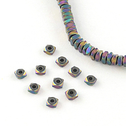 Rainbow Plated Square Electroplated Non-magnetic Synthetic Hematite Bead Spacers, Matte Style, Multi-color Plated, 2x2x1mm, Hole: 1mm, about 357pcs/strand, 15.7 inch