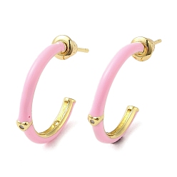 Pink Boucles d'oreilles en laiton plaqué or véritable K, boucles d'oreilles demi-créoles avec émail, rose, 18mm