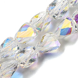 Прозрачный АВ Прозрачные стеклянные бусины гальваническим пряди, с покрытием AB цвета, граненые, треугольные, ясно AB, 7x6x4 мм, отверстие : 1 мм, около 66~75 шт / нитка, 19.09~21.18 дюйм (48.5~53.8 см)