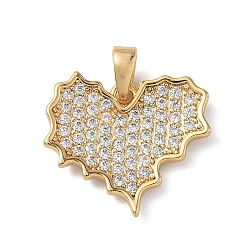Настоящее золото 18K Латунные микро проложить кубического циркония подвески, сердце, без кадмия, без никеля и без свинца, реальный 18 k позолоченный, 16.5x18.5x2.5 мм, отверстие : 4.5x3 мм