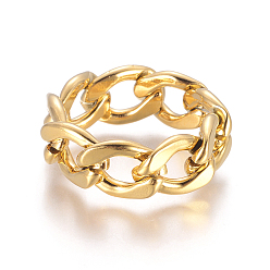 Golden Unisex 304 Stainless Steel Rings, Curb Chains Finger Rings, Unwelded, Wide Band Rings, Golden, Size 7, 17mm, 9mm