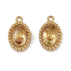 Желтый Ионное покрытие (ip) 304 подвески из нержавеющей стали с микропаве из кубического циркония, реальный 18 k позолоченный, овальный шарм, желтые, 10.5x6.5x3 мм, отверстие : 0.8 мм