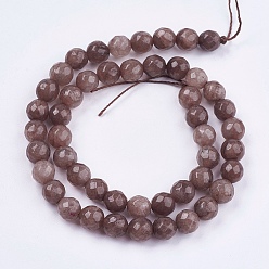 Camel Natural Jade Bead Strands, Dyed, Faceted, Round, Camel, 8mm, Hole: 1mm, 48pcs/strand, 14.5~14.9 inch