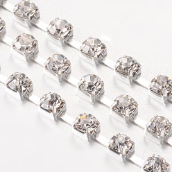 Silver Brass Rhinestone Cup Chain, Strass Chains, Grade A, Crystal, Silver Color Plated, 3.1mm, about 26.24 Feet(8m)/bundle, with 1440pcs Rhinestone