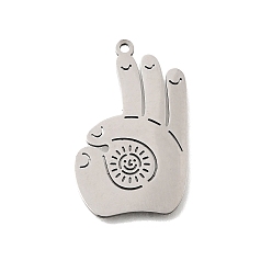 Нержавеющая Сталь Цвет 201 подвески из нержавеющей стали, лазерная резка, ок жест рукой очарование, цвет нержавеющей стали, 32x21x1 мм, отверстие : 1.6 мм