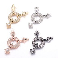 (52) Непрозрачная лаванда Латунные микро проложить кубического циркония подвески, многожильных ссылки, разноцветные, 48x35x5 мм, отверстия : 1 mm и 1x4.5 мм