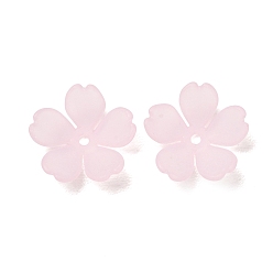 Pink Матовые акриловые колпачки из бисера, цветок, 5-лепестки, розовые, 14x15x3.5 мм, отверстие : 1.4 мм, Около 2688 шт / 500 г
