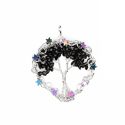 Обсидиан Подвески из натурального обсидиана с металлической проволокой, 65x51 мм