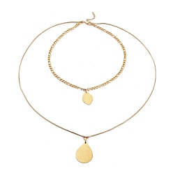 Golden 304 Stainless Steel Double Layer Necklaces, with Figaro Chains & Snake Chains, Teardrop & Rhombus, Golden, 17.13 inch(43.5cm)